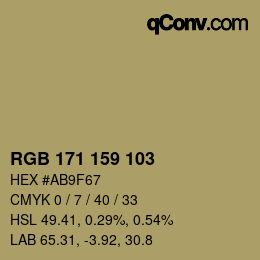 カラーコード: RGB 171 159 103 | qconv.com