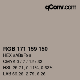 カラーコード: RGB 171 159 150 | qconv.com