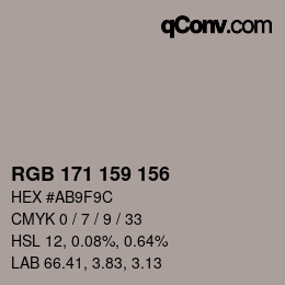 颜色代码: RGB 171 159 156 | qconv.com