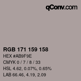 カラーコード: RGB 171 159 158 | qconv.com