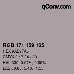 Color code: RGB 171 159 165 | qconv.com