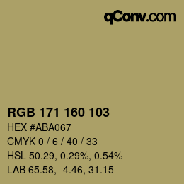 Color code: RGB 171 160 103 | qconv.com