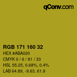 Color code: RGB 171 160 32 | qconv.com