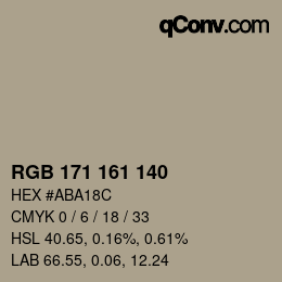 カラーコード: RGB 171 161 140 | qconv.com