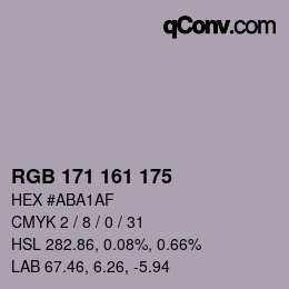颜色代码: RGB 171 161 175 | qconv.com