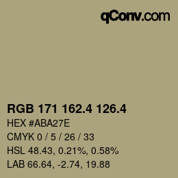 カラーコード: RGB 171 162.4 126.4 | qconv.com