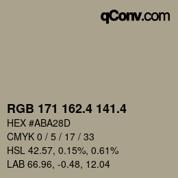 カラーコード: RGB 171 162.4 141.4 | qconv.com
