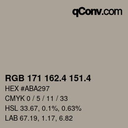 カラーコード: RGB 171 162.4 151.4 | qconv.com
