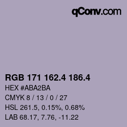 カラーコード: RGB 171 162.4 186.4 | qconv.com