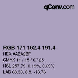 カラーコード: RGB 171 162.4 191.4 | qconv.com
