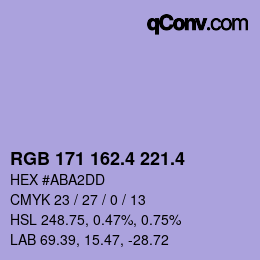 カラーコード: RGB 171 162.4 221.4 | qconv.com