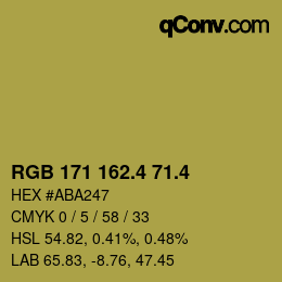 カラーコード: RGB 171 162.4 71.4 | qconv.com