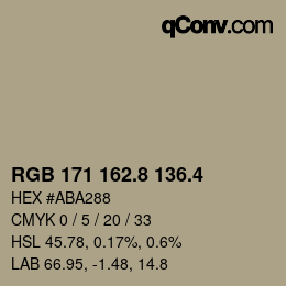 カラーコード: RGB 171 162.8 136.4 | qconv.com