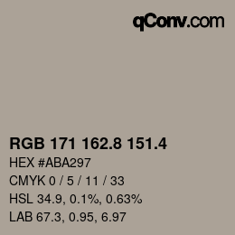 カラーコード: RGB 171 162.8 151.4 | qconv.com
