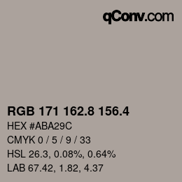 カラーコード: RGB 171 162.8 156.4 | qconv.com