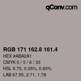 カラーコード: RGB 171 162.8 161.4 | qconv.com