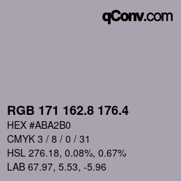 カラーコード: RGB 171 162.8 176.4 | qconv.com