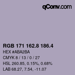 カラーコード: RGB 171 162.8 186.4 | qconv.com