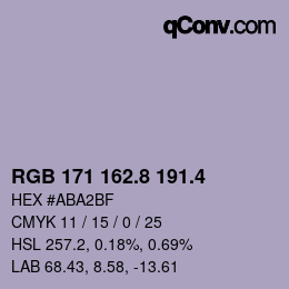 カラーコード: RGB 171 162.8 191.4 | qconv.com