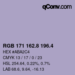 カラーコード: RGB 171 162.8 196.4 | qconv.com