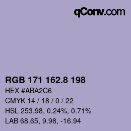 カラーコード: RGB 171 162.8 198 | qconv.com