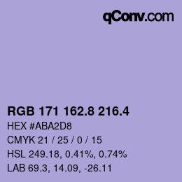 カラーコード: RGB 171 162.8 216.4 | qconv.com