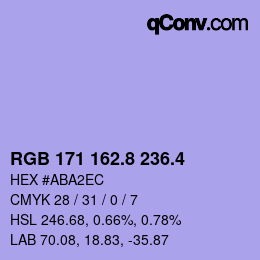 カラーコード: RGB 171 162.8 236.4 | qconv.com