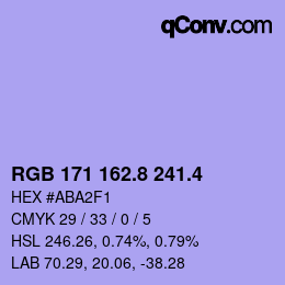 カラーコード: RGB 171 162.8 241.4 | qconv.com