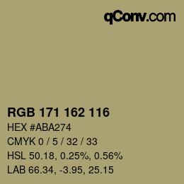 Color code: RGB 171 162 116 | qconv.com
