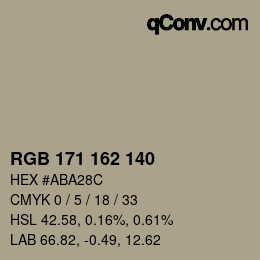 颜色代码: RGB 171 162 140 | qconv.com