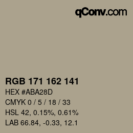 颜色代码: RGB 171 162 141 | qconv.com