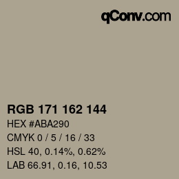 Color code: RGB 171 162 144 | qconv.com