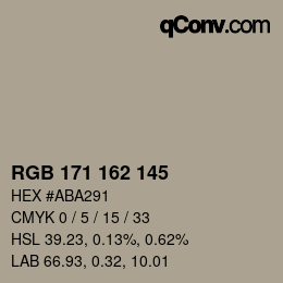 Color code: RGB 171 162 145 | qconv.com