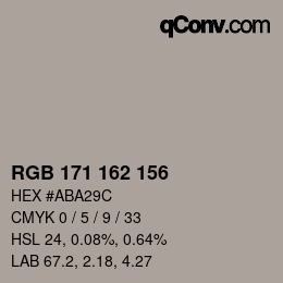 Color code: RGB 171 162 156 | qconv.com