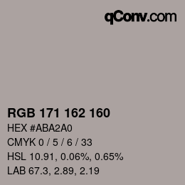 カラーコード: RGB 171 162 160 | qconv.com