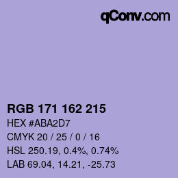 カラーコード: RGB 171 162 215 | qconv.com
