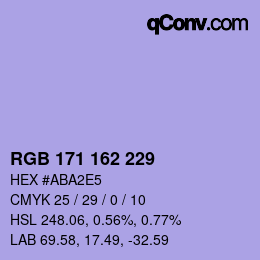 カラーコード: RGB 171 162 229 | qconv.com