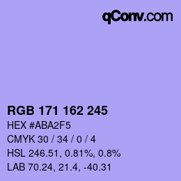 Color code: RGB 171 162 245 | qconv.com