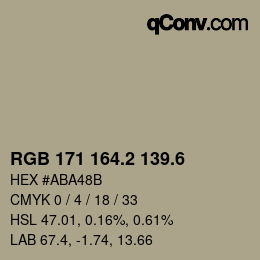 カラーコード: RGB 171 164.2 139.6 | qconv.com