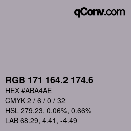 カラーコード: RGB 171 164.2 174.6 | qconv.com
