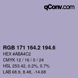 カラーコード: RGB 171 164.2 194.6 | qconv.com