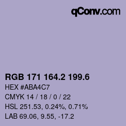 カラーコード: RGB 171 164.2 199.6 | qconv.com