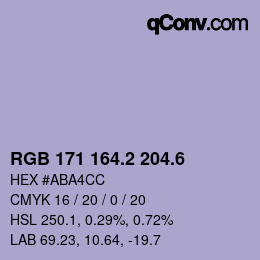 カラーコード: RGB 171 164.2 204.6 | qconv.com