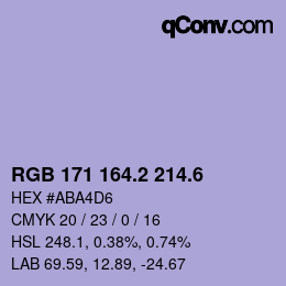 カラーコード: RGB 171 164.2 214.6 | qconv.com