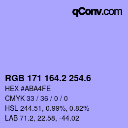 カラーコード: RGB 171 164.2 254.6 | qconv.com