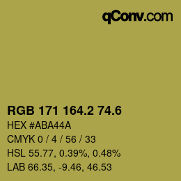 カラーコード: RGB 171 164.2 74.6 | qconv.com