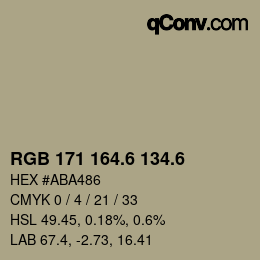 カラーコード: RGB 171 164.6 134.6 | qconv.com