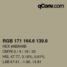 カラーコード: RGB 171 164.6 139.6 | qconv.com
