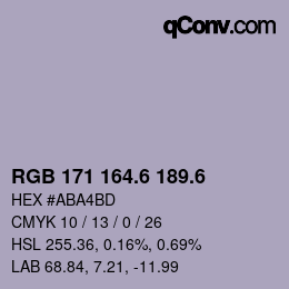 カラーコード: RGB 171 164.6 189.6 | qconv.com