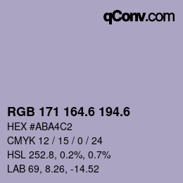 カラーコード: RGB 171 164.6 194.6 | qconv.com